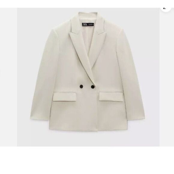 Zara Womens Blazer Jacket XS Ecru Ivory Double Breasted Oversized 2753/832 NWT - Picture 1 of 10